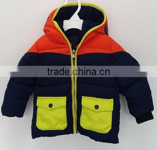 little boys colorful ski coat with cap for winter