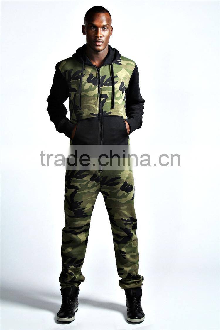 PA0019A wholesale camo printed adult onesie with black sleeves and pocket