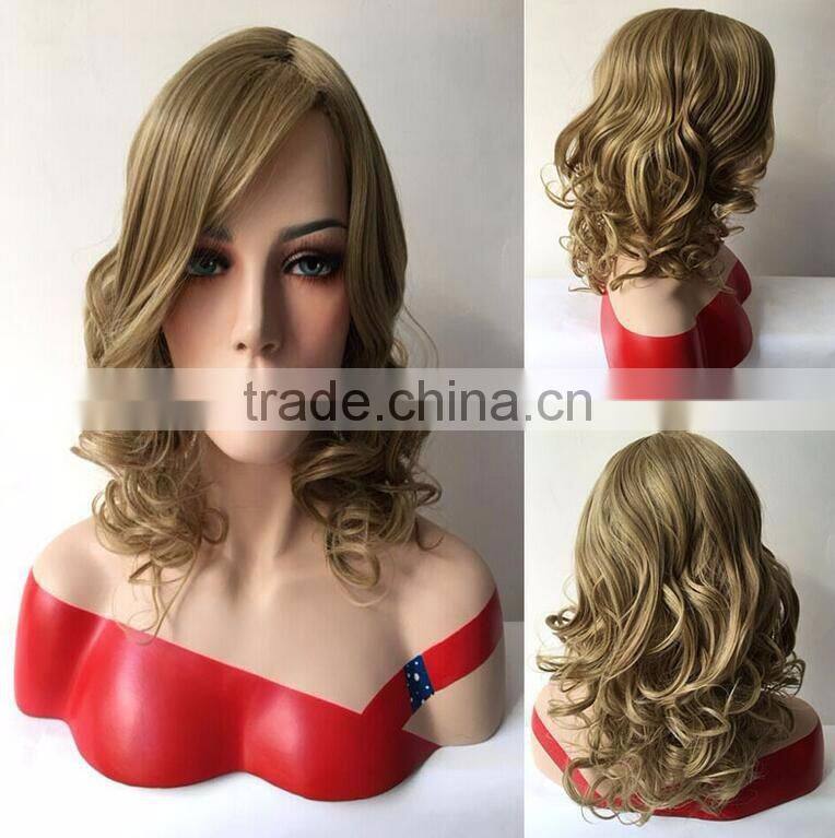 Fashion Synthetic Hair Women Long Curly Blonde Cheap Cosplay Party Wig Full Lace Wigs