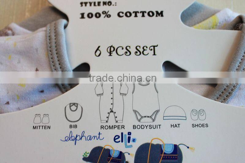 Wholesale Latest Style New Born Baby Clothing Set Winter Long Sleeve Grey 6 Pcs Set With Hanger Package 6TB1-56