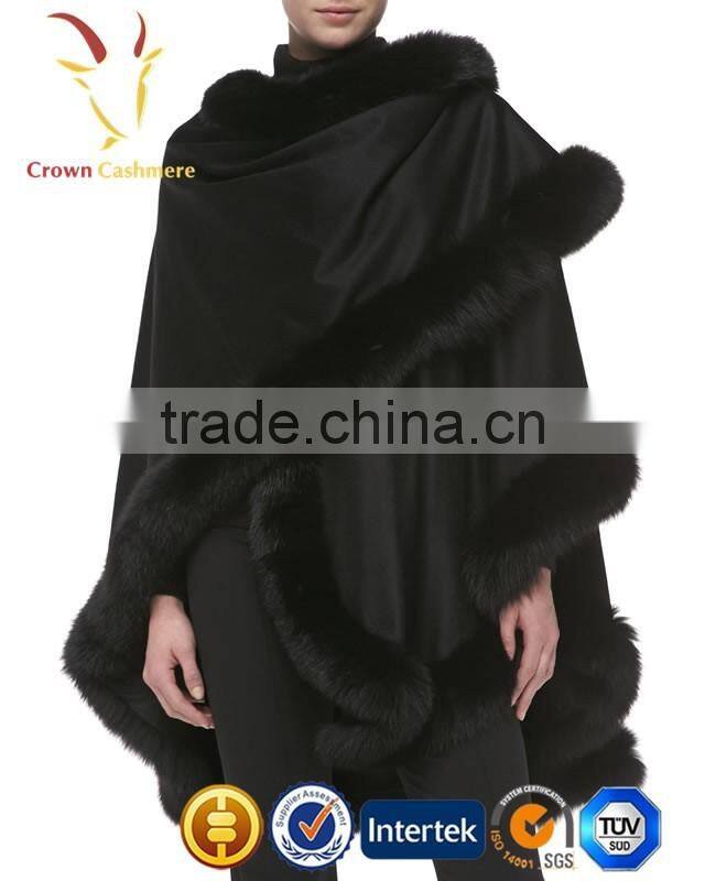 Ladies New Style Winter Wholesale Cashmere Poncho With Rabbit Fur Poncho