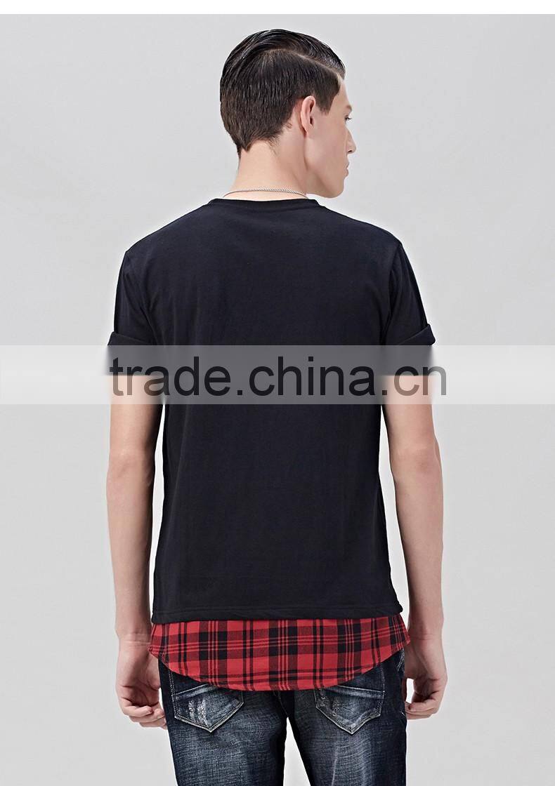 China factory 100% cotton cheap plain plaid color black Tee shirt men