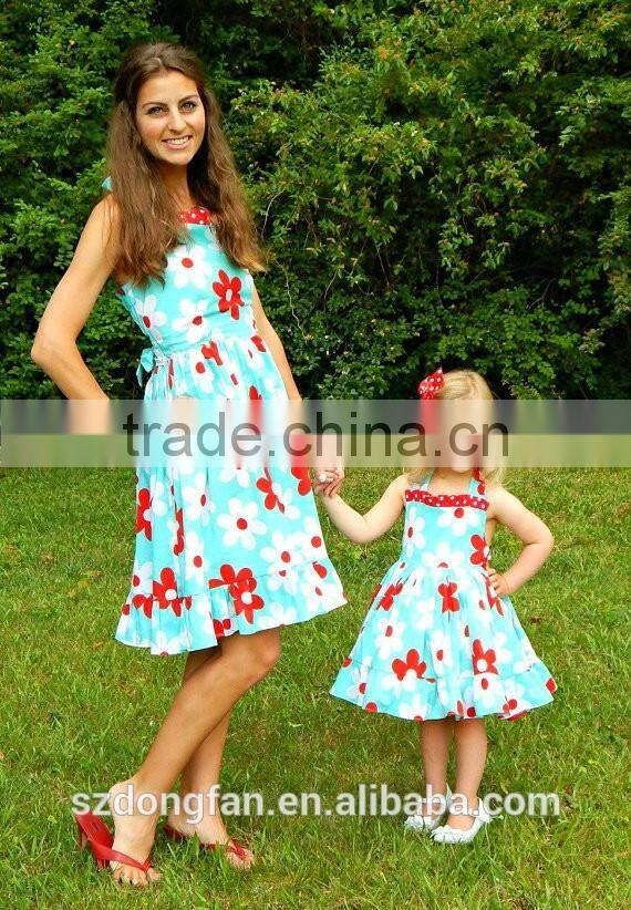 Match Mom And Daughter Dress Girls Vintage Flower Beautiful Twril Dress