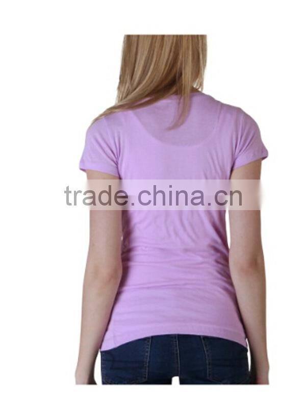 Women's V-neck Short Sleeve Pink T-shirt