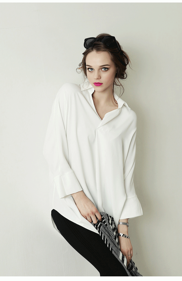 High Quality Europe style Fashion Plus size loose White Dress shirts for ladies