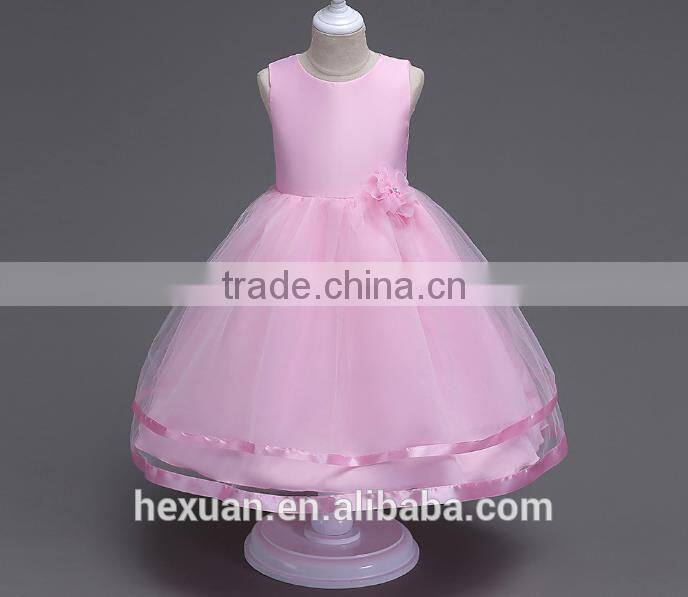 2017 New Arrival Kids Fancy Wedding Matt Satin Dress Baby Girl Evening Party Skirt