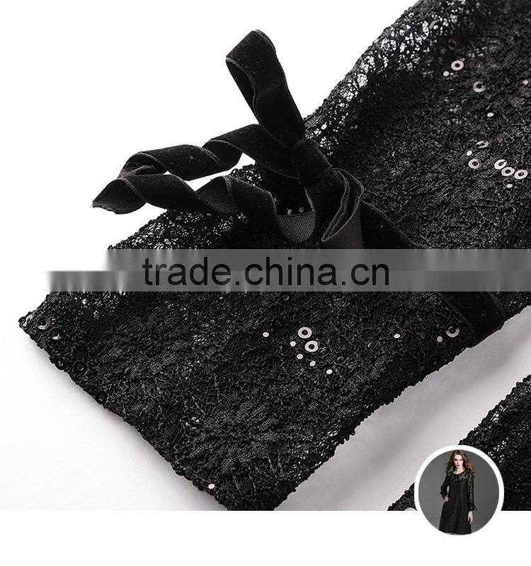 customize fashion black lace hollowed-out two-piece middle long dress