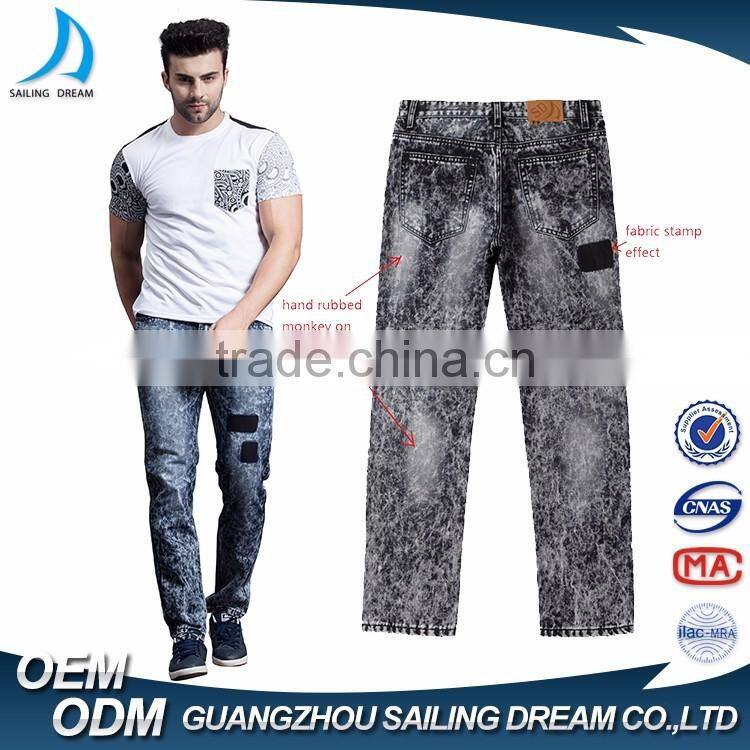 2017 new style navy blue snow dirty wash slim fit mens jeans pants