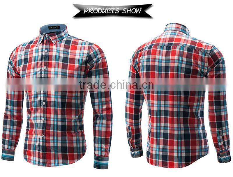 New product 2016 European fashion 100% cotton yarn dyed plaid shirt wholesale men's clothing