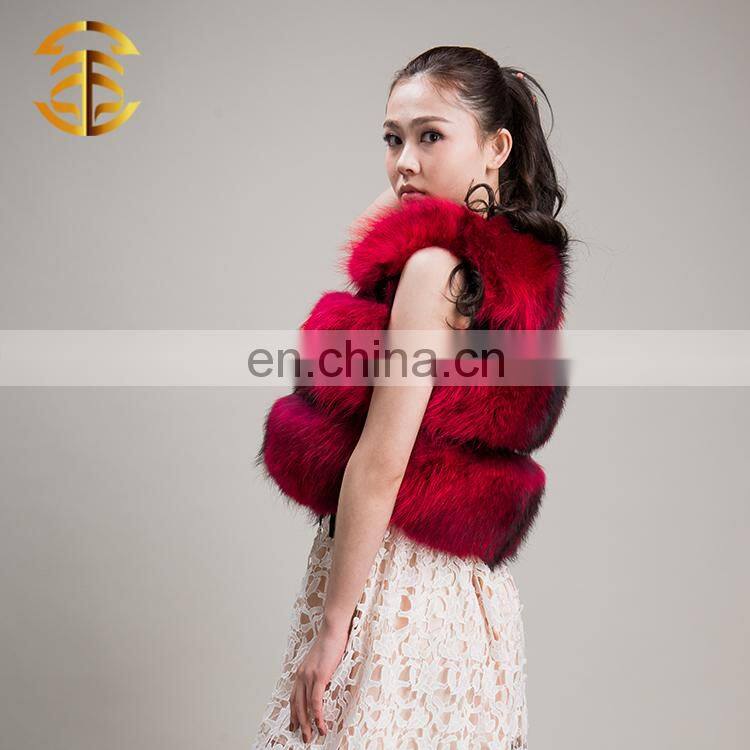 Wholesale Women Winter Sleeveless Coat Red Real Raccoon Fur Vest