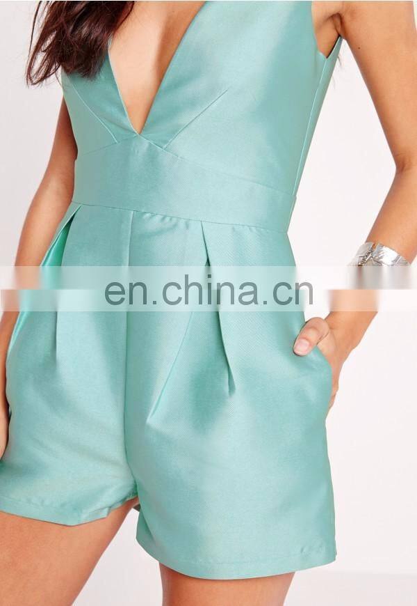 High end quality latest fashion Satin fabric jersey ladies playsuits