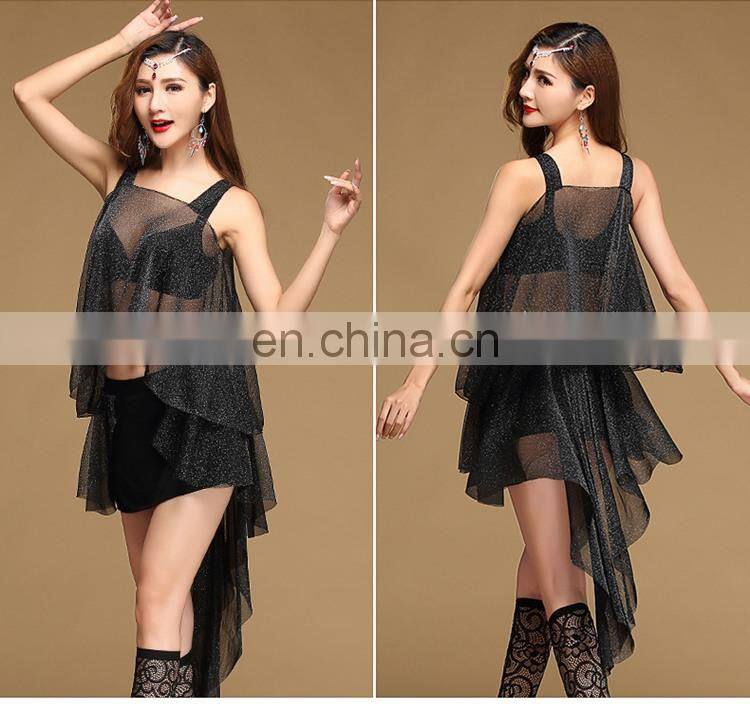 T-5162 Hot sexy shiny fabric stage belly dance costume tank top and skirt suit