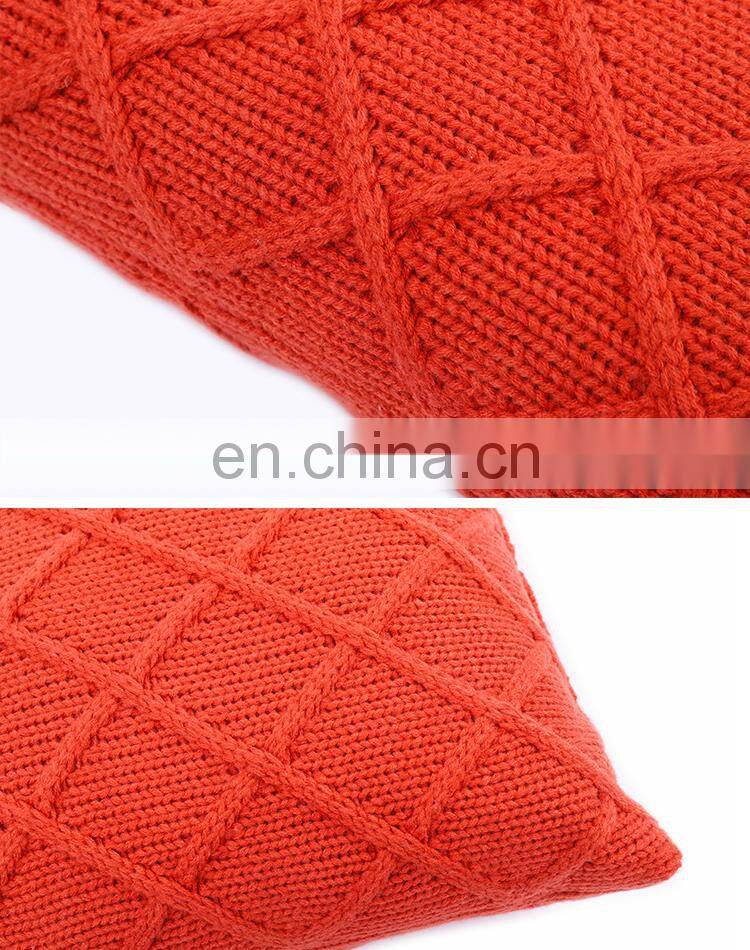 Fashion soft jacquard diamond geometric pattern knitted cushion cover for sofa