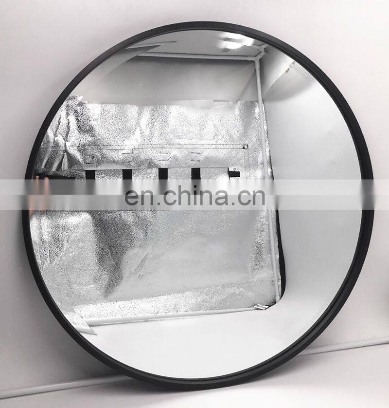 Contemporary iron frame round wall mounted black mirror