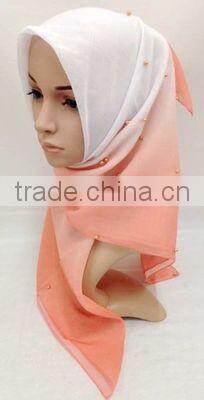 S872 newest voile hijab 100*100cm pearl muslim square scarf head