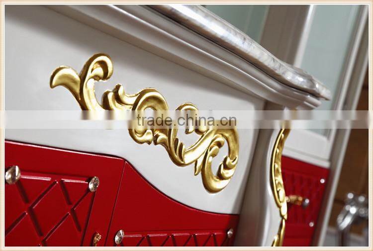 Oak wood floor bathroom vanity cabinet with one door with red color