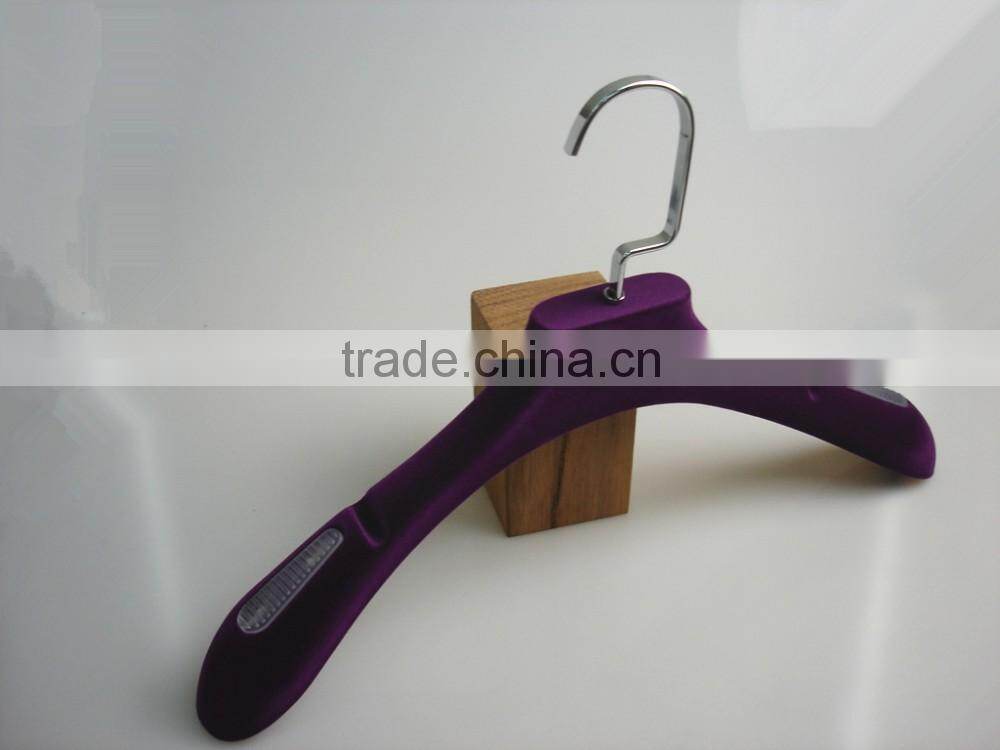 Black nonslip velvet flocked hanger with logo and gold hook for coat