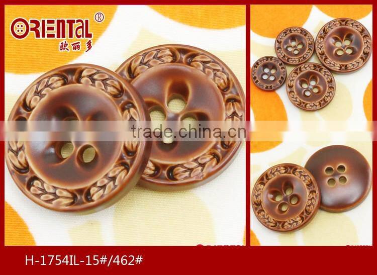 4-hole imitation leather plastic coat button in brown