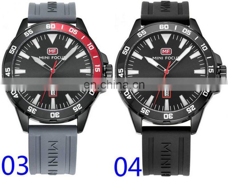 MINI FOCUS MF0020G Cool Fashion Big Display Rubber Band Analog Calendar Men Sports Casual Quartz Watches