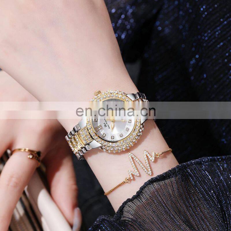 BW 8093 Iced Out Watches Women Gold Quartz Fashion Luxury Roman Font Waterproof Watch Jewelry