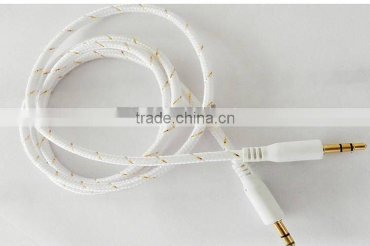 New premium 2016 Fabric Braided Flat AUX Cable For IPod Iphone MP3 Audio Cable 3.5mm for samsung galaxy j3 free samples