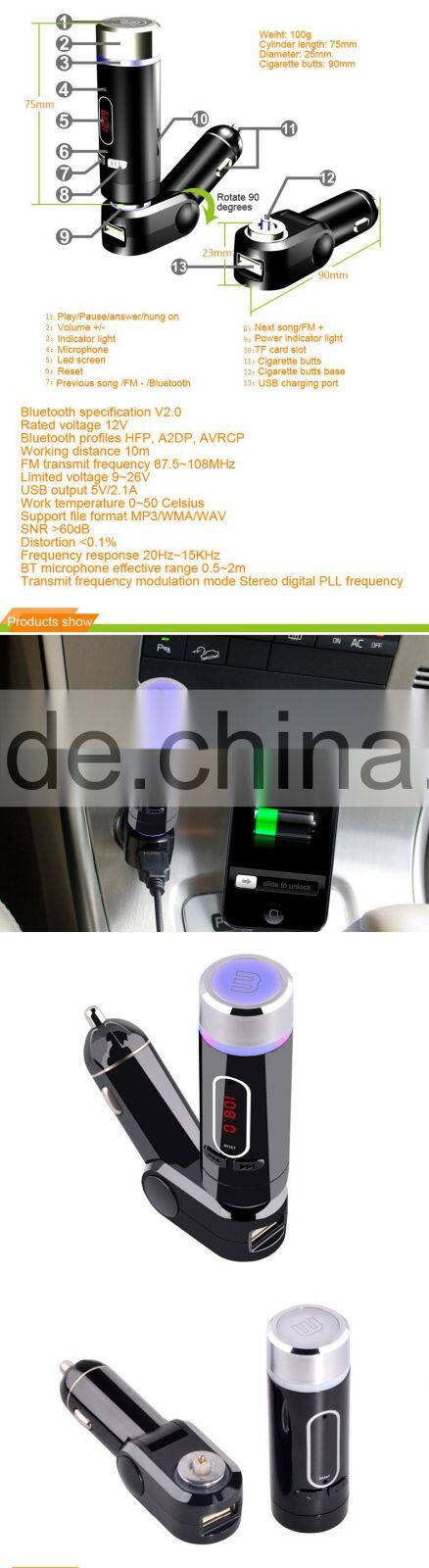 2015 New Arrival 3 in One Car Charger FM Transmitter A2DP Wireless Bluetooth Car Kit