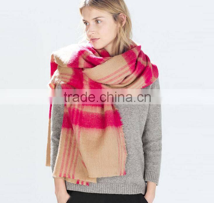 New Style Korea Fashion Woman Winter Tassel Plaid Acrylic Shawl