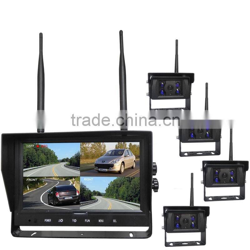 100% Factory CE RoHS 2.4Ghz Digital Wireless 4 Channel Quad and Split Screen 12-32V 700TVL Reverse Camera Kit with 9'' Monitor