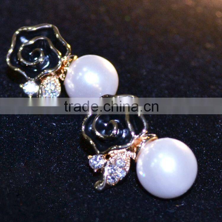 Rose Pearl Jewelry Sets Silver Plated Pendant Neckalce & Earrings set For Women