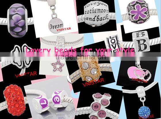 Vnistar Silver plated bead PBD1035, heart-shaped bead fit for european bracelet size in 10*11mm