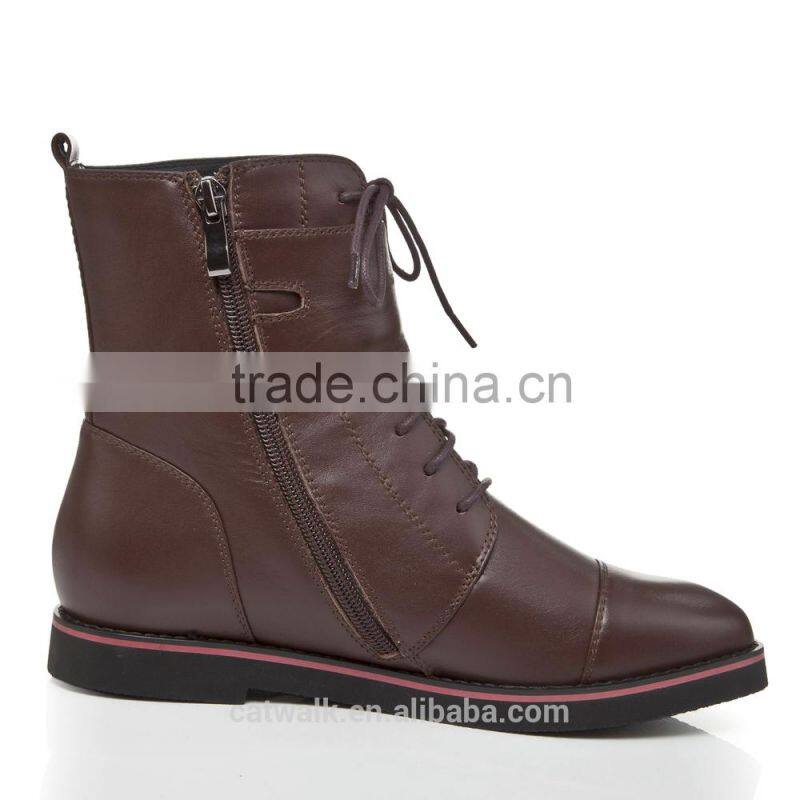 High quality fashion casual beautiful ladies flat boots lace up riding boots ladies ankle boots