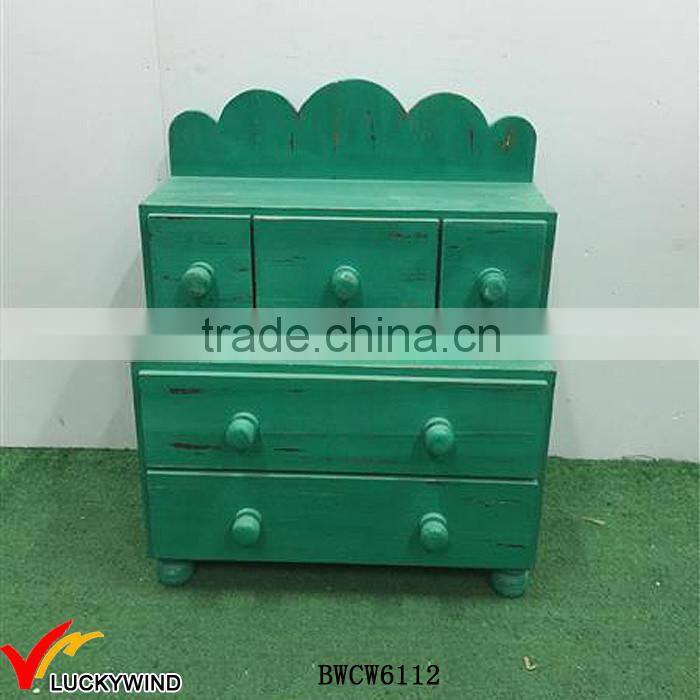 Hand Paint Green Unique Floor Real Wood Cabinet