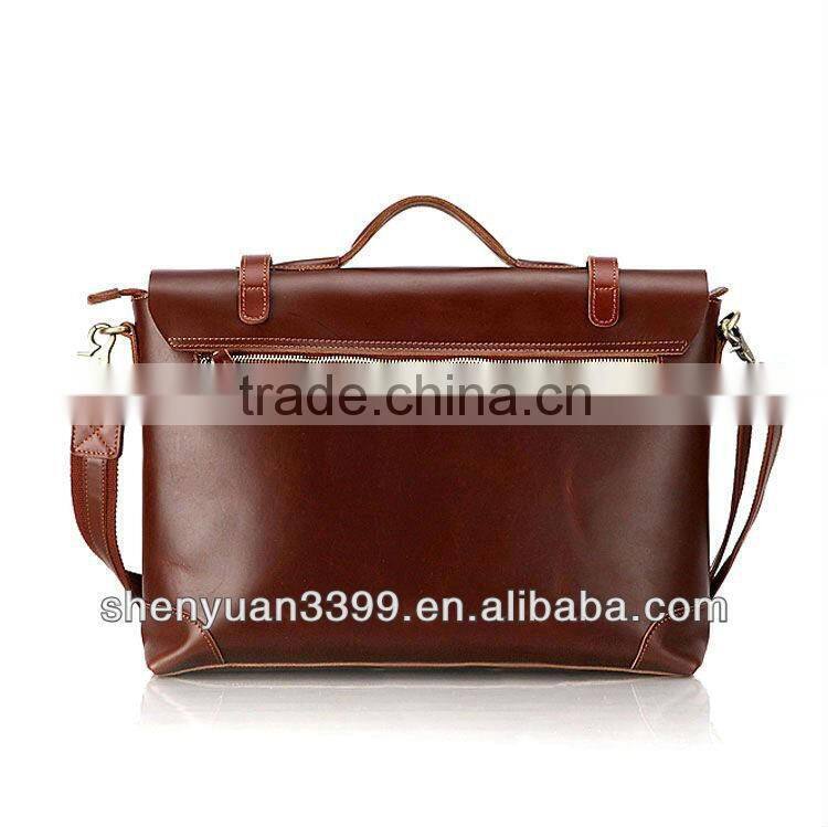 2016 brown leather briefcase, high quality office bags for men,PU shoulder long strip bag with Reasonable Storage Space