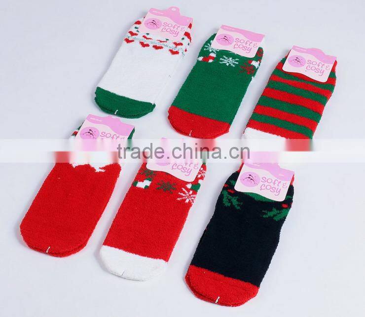 Colourful Pattern OEM Christmas Socks fluffy socks indoor microfiber fuzzy socks