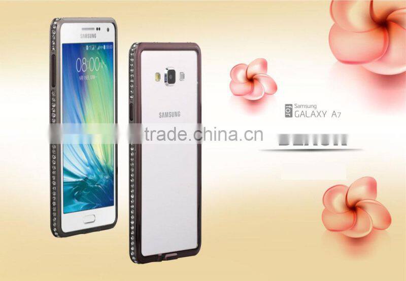 Luxury Hard Case Aluminum Metal Ex Bumper with Bling Bling Diamond Edged Cell Phone Frame Cell Phone Cases for Samsung A7