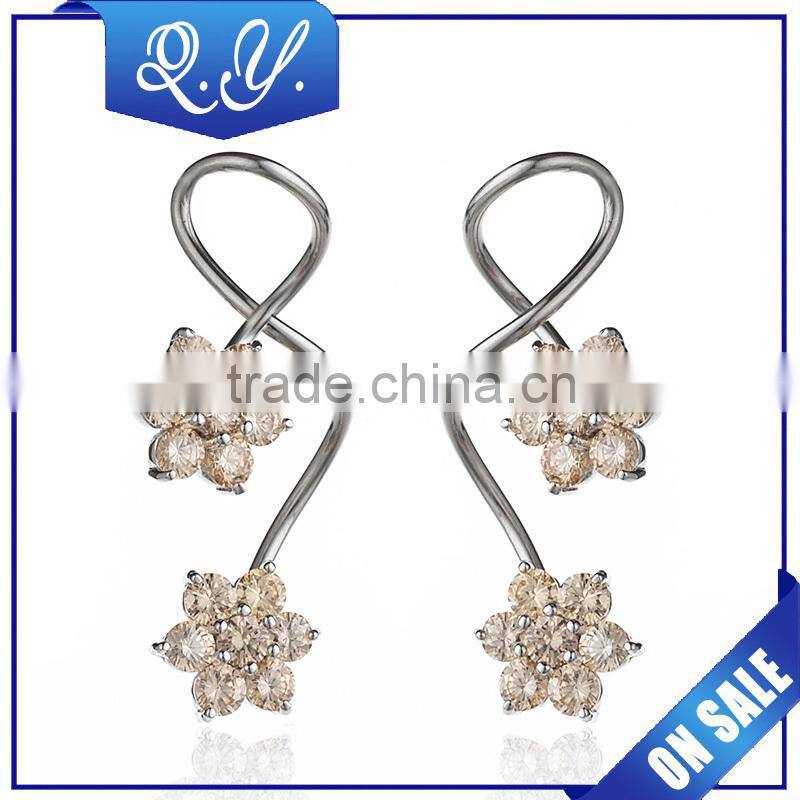New Model Hot Sale Products Double Flower Design Hanging Ear Ring for Girls