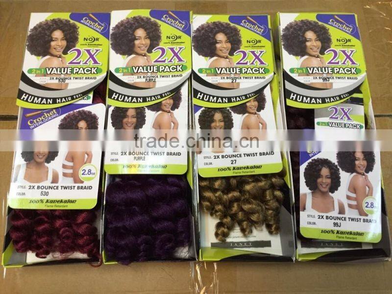 2X Bounce Twist crochet wand curl braid hair extensions afro kinky synthetic braiding hair jumbo crochet twist box braids hair