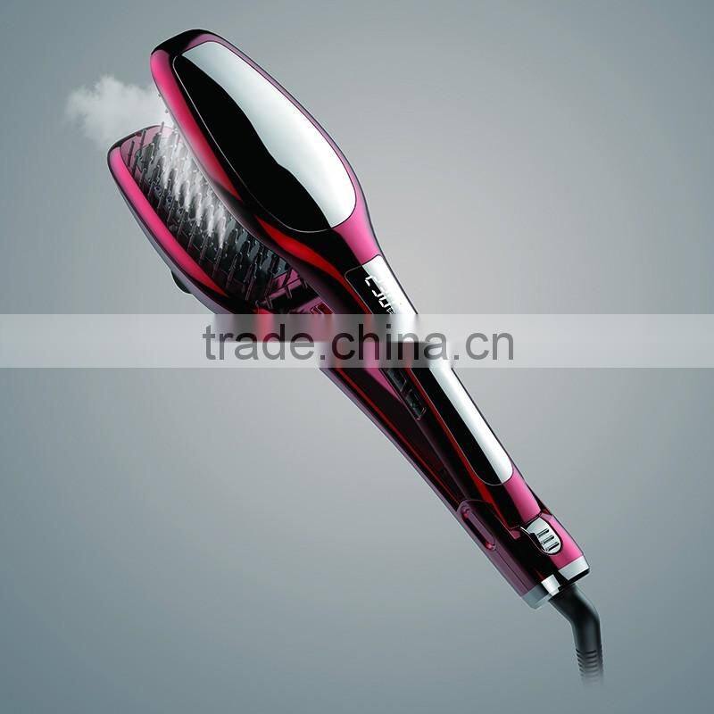 Steam Hair Straightening Brush Double Plate Fast Detangling Straighter Comb