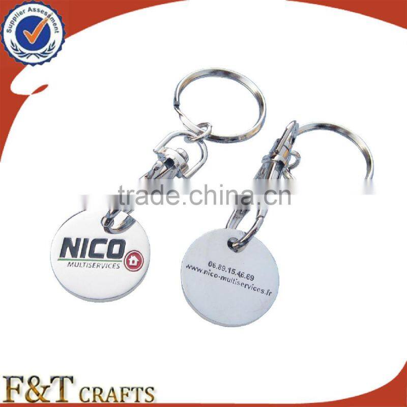 Shopping enamel cheap metal trolley coin keyring/coin for supermarket trolley/trolley coin keychain