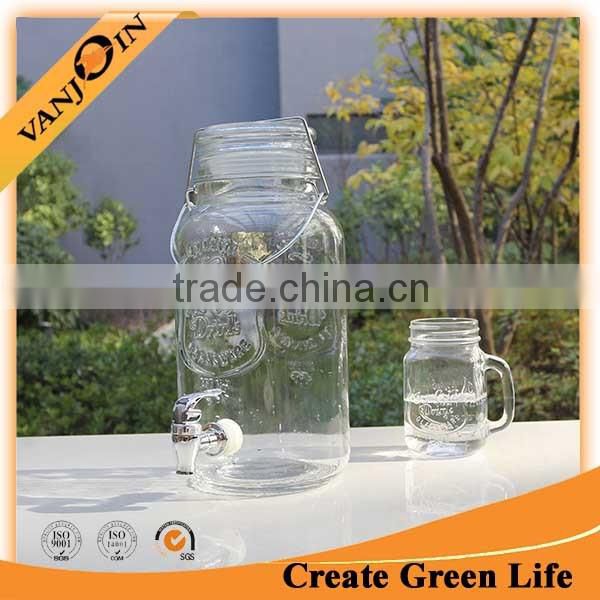 Beverage Dispenser 4L Glass Mason Jar with Tap