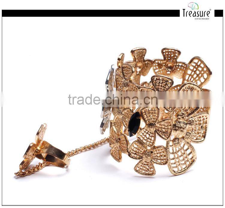 Luxury Fashion jewellry golden alloy flower rings and bangle fashion jewelry for wedding and party Indian jewelry
