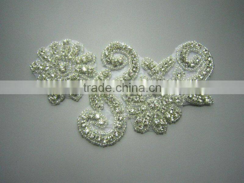 Bridal trimmings clear crystal rhinestone applique with pearls hotfix for wedding dress accessory