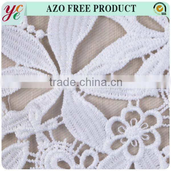 Fashion style snow white chemical lace polyester embroidery fabric