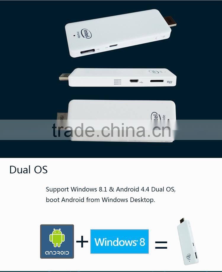 2015 Cloudnetgolatest Intel Quad Core Z3735Fwindows mini pc dongle TV dongle windows8.1 Android Ubantu set top box compute stick