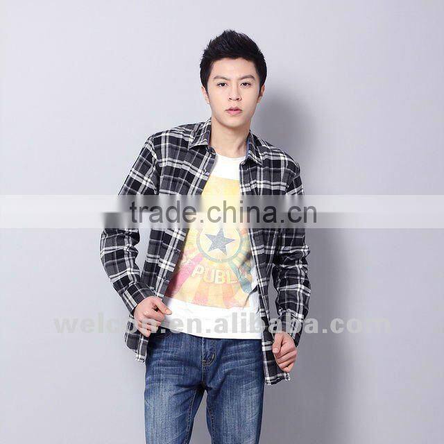New pure cotton Italian style long sleeve casual fashion classic plaid flannel men's shirts