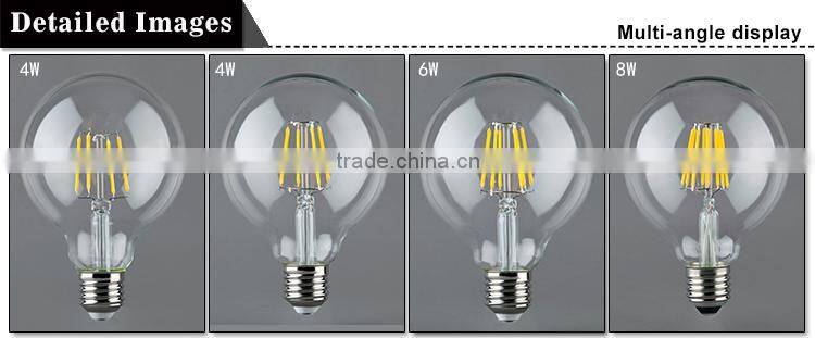 2015 Hot sale LED light led Filament Bulb Dimmable 2w 4w 6W 8W led filament g125 G95