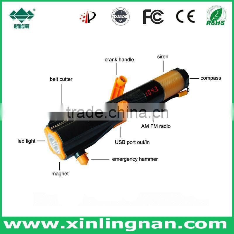 Car flashlight with safety hammer & emergency kit in auto & high power charger