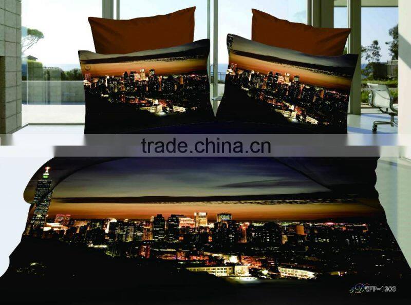 100% Cotton good Quality 3D scenery design green Printed Bedding Set