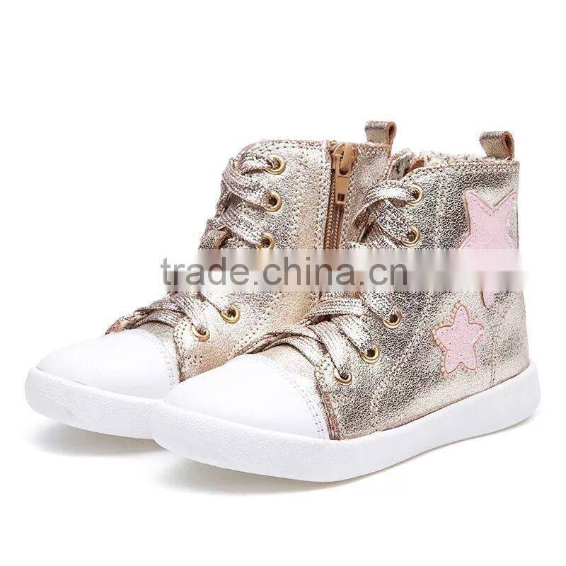 Wholesale china kids shoes girls high cut metal PU shoes vulcanized shoes