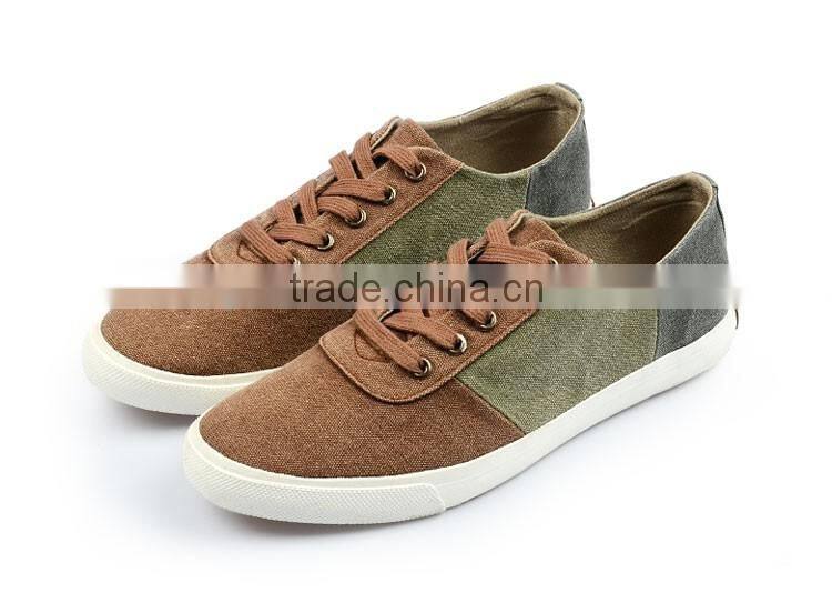 3 tones patchwork upper vulcanized trainer lace up men sneakers cheap casual canvas shoes male